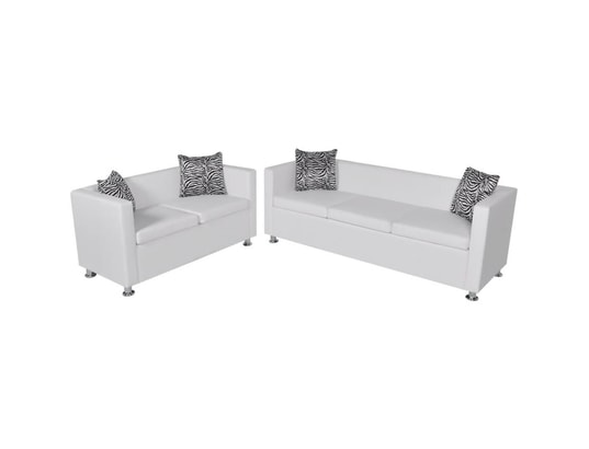 VIDAXL - Jeu de canapé à 2 places et à 3 places cuir synthétique blan...