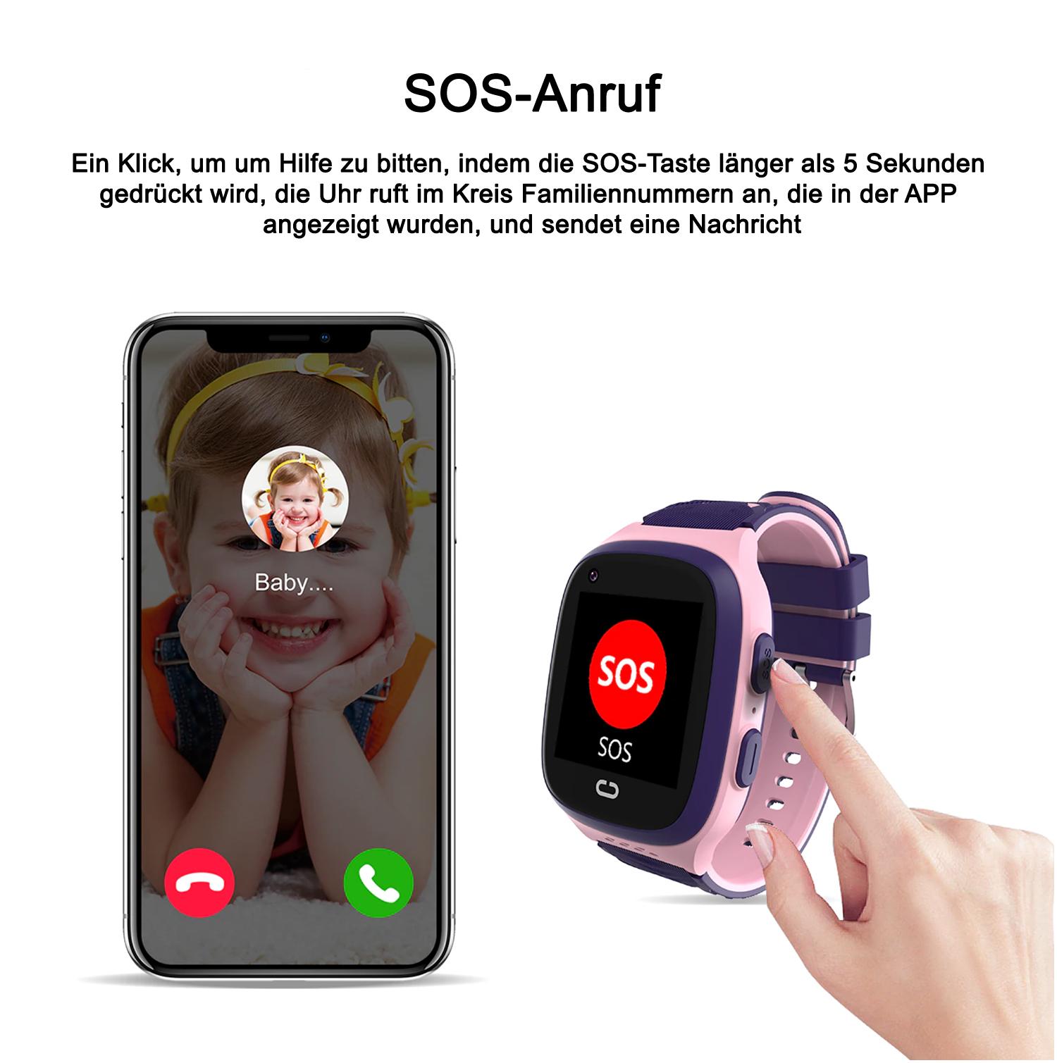 TPFNet Smart Watch für Kinder - IP67 - Silikon Armband - Android & IOS - Rosa