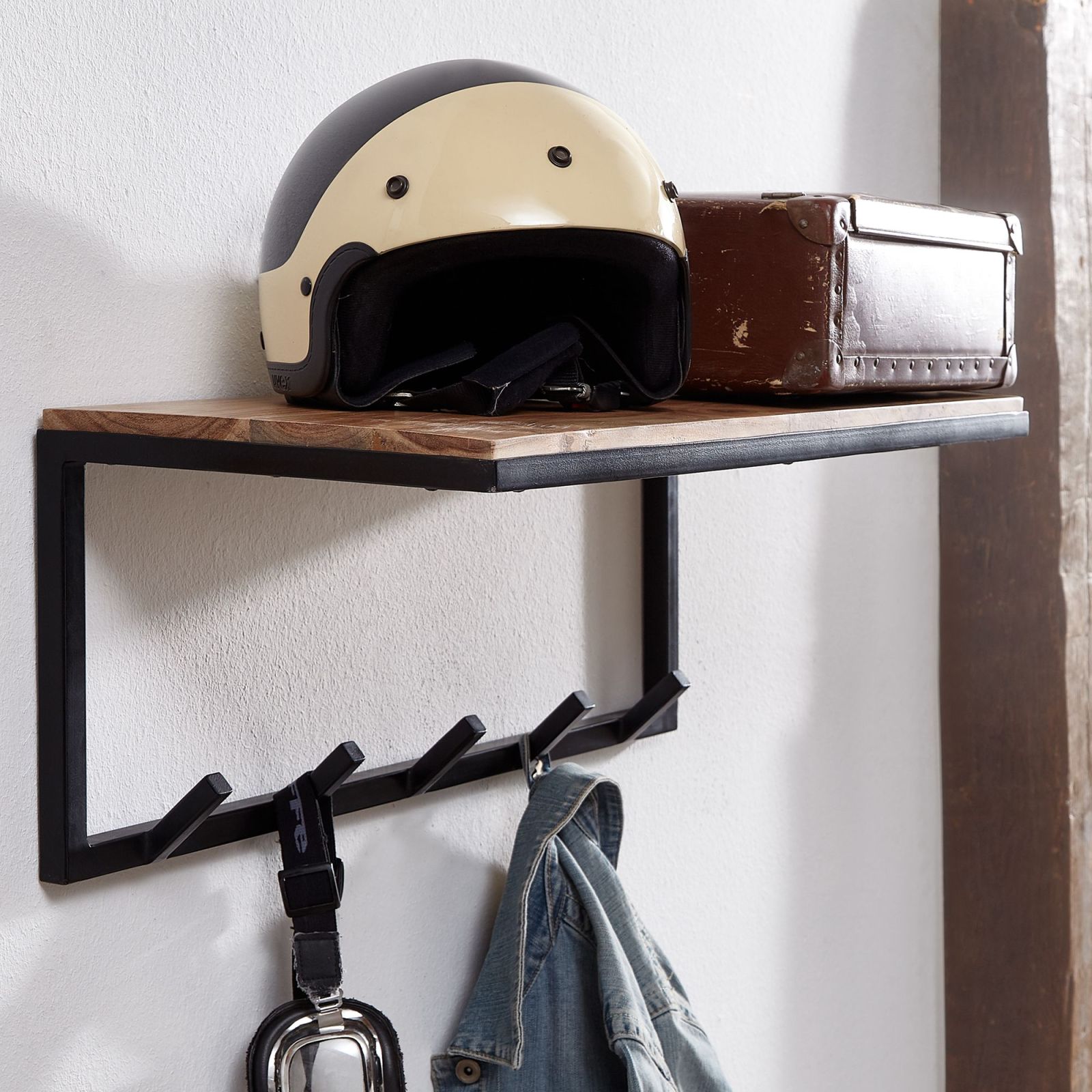 Wandgarderobe - Akazie massiv - 5 Haken - 70 cm