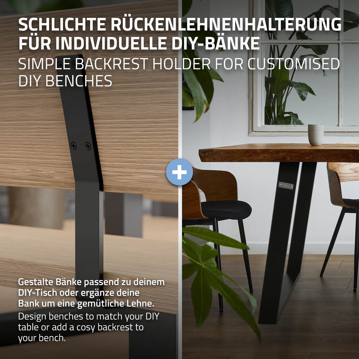 ML-Design 2-delige rugleuningbeugel, zwart, van staal, 345x90x50 mm, bankleuning, bankdrager, schroefbare rugleuning, metalen rugleuningbeugelprofiel voor banken, bedden en stoelen