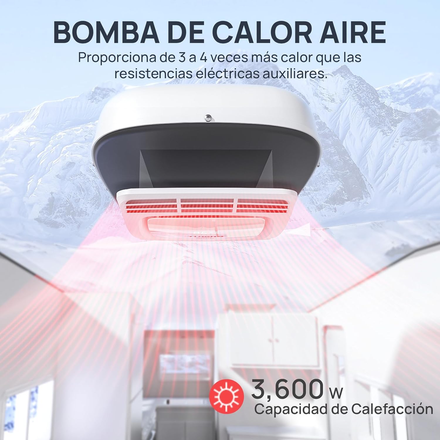 TURBRO Wechselrichter-Klimaanlage ​​für Wohnmobile​​ mit Wärmepumpe, 3,600 W Dachgerät ohne Kanäle und Deckenmontage mit Ambiente-Leuchte, leiser Betrieb, 220-240V AC, Fernbedienung & WLAN, weiß