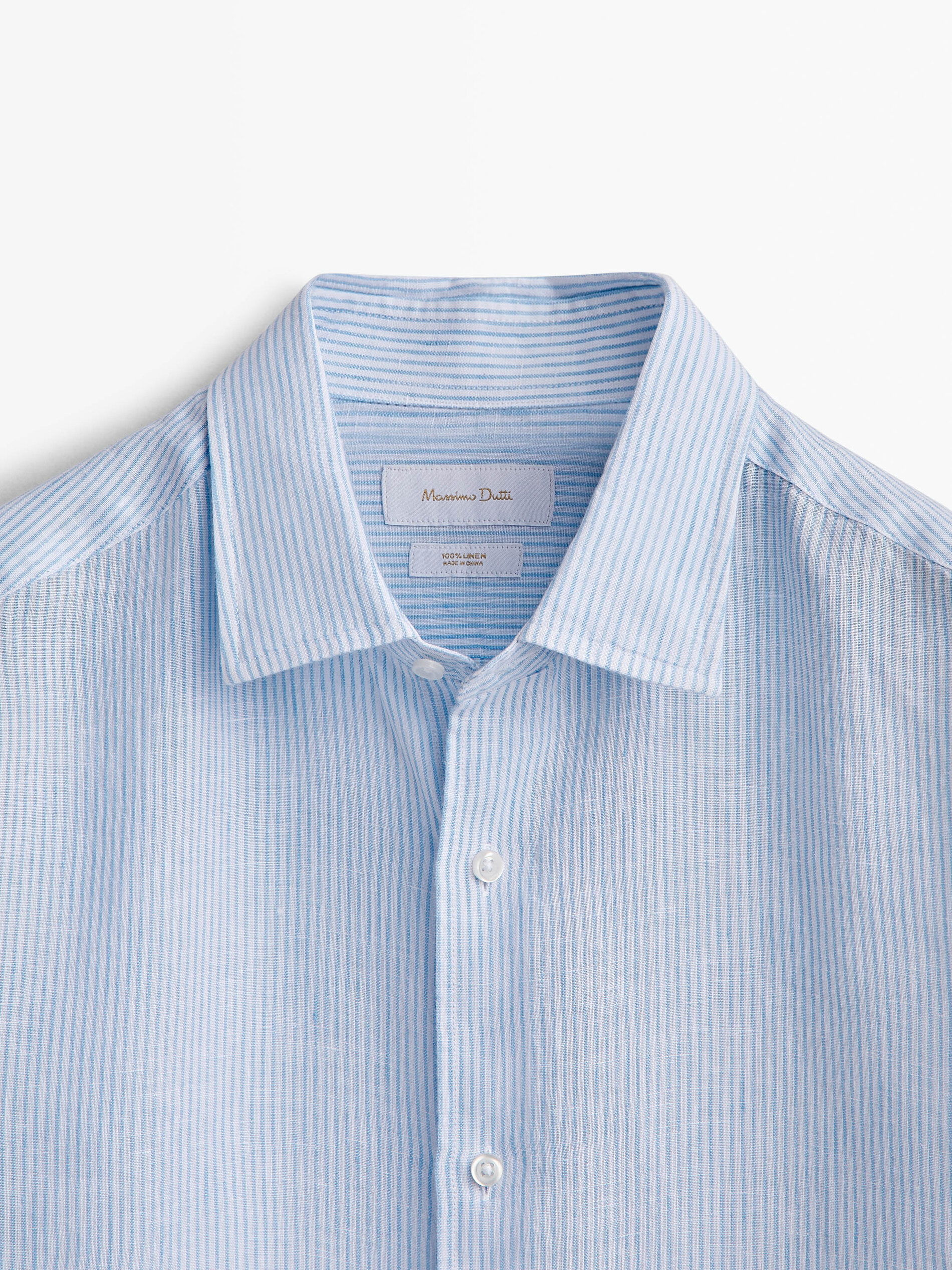 Camisa slim fit de linho com micro listras - CELESTE