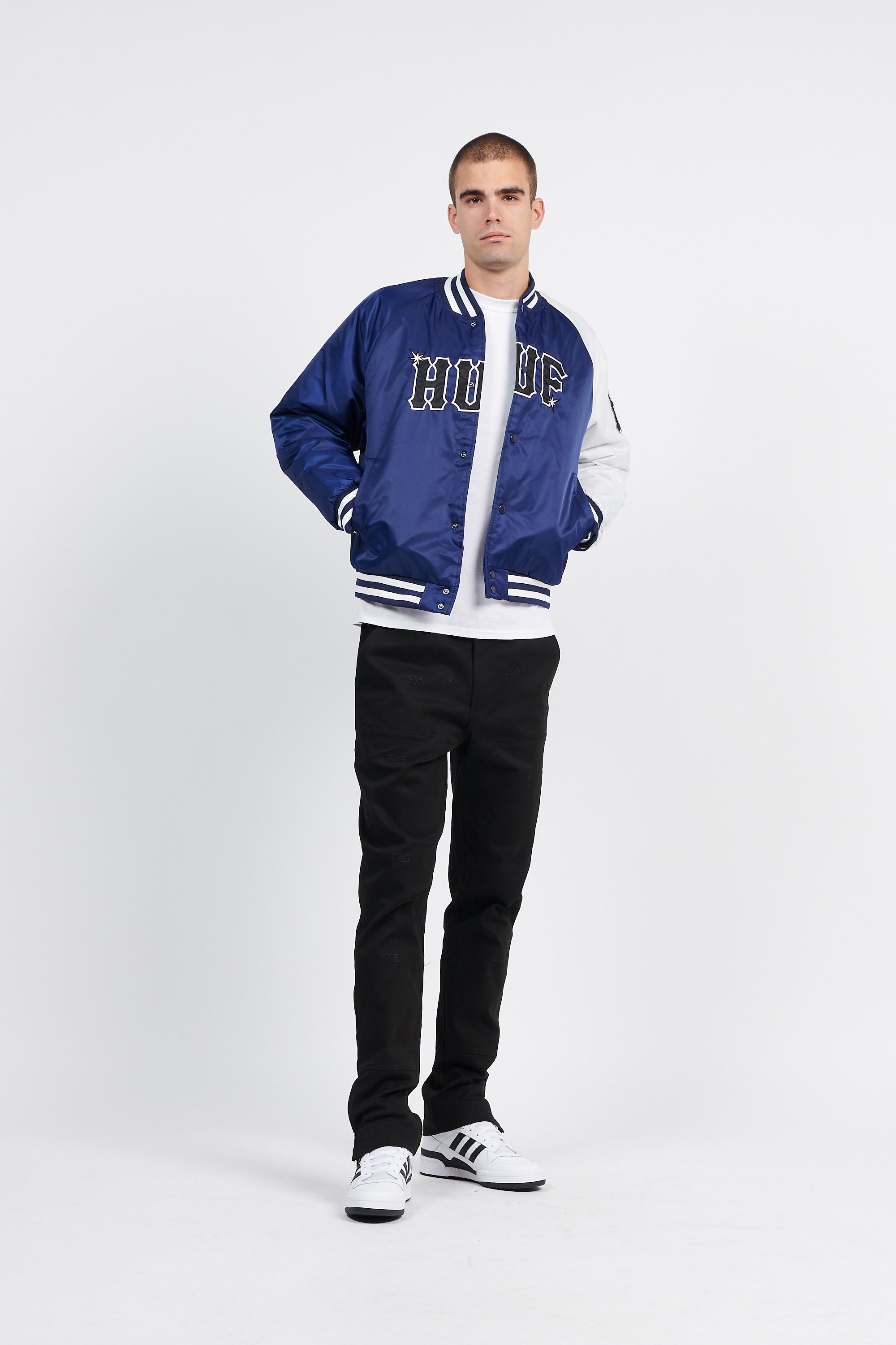 HUF VESTE SATIN BASEBALL Bleu