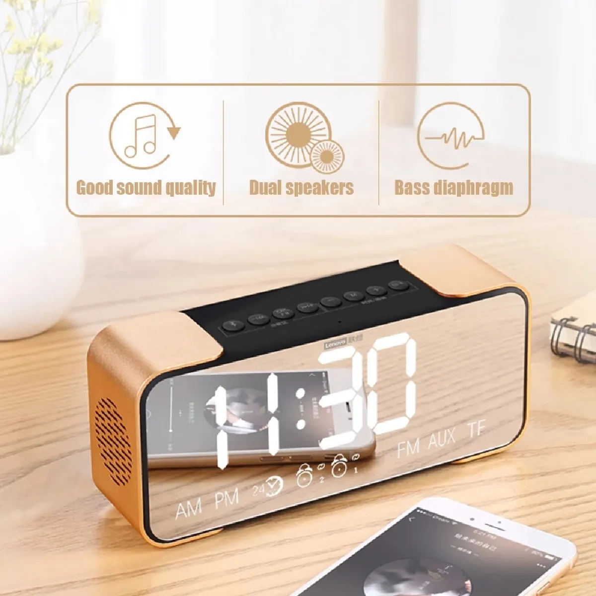 Universal Haut-parleur Bluetooth 5.0 Horloge - Noir