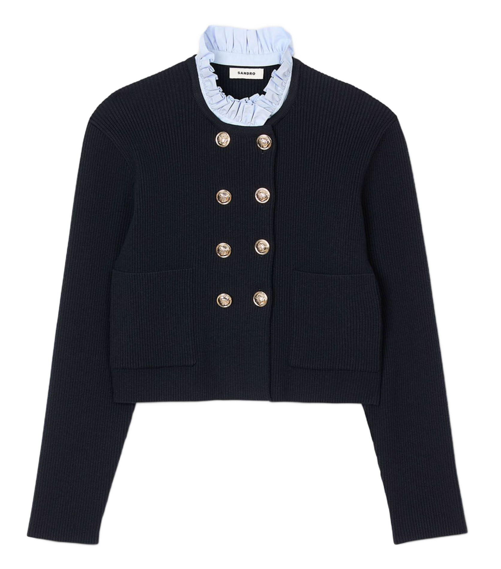 Cardigan à col volanté amovible | Bleu