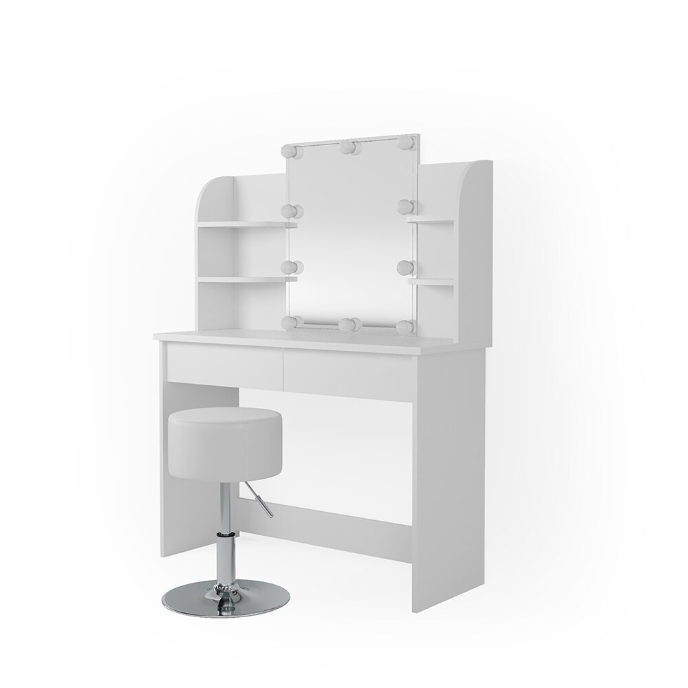 Vicco Schminktisch Charlotte Frisiertisch Frisierkommode Kosmetiktisch Weiß inkl. Designhocker & LED