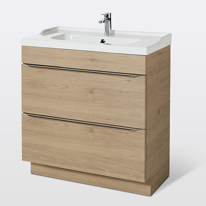 Meuble sous vasque à poser GoodHome Imandra bois chêne 80 cm + plan vasque Lana