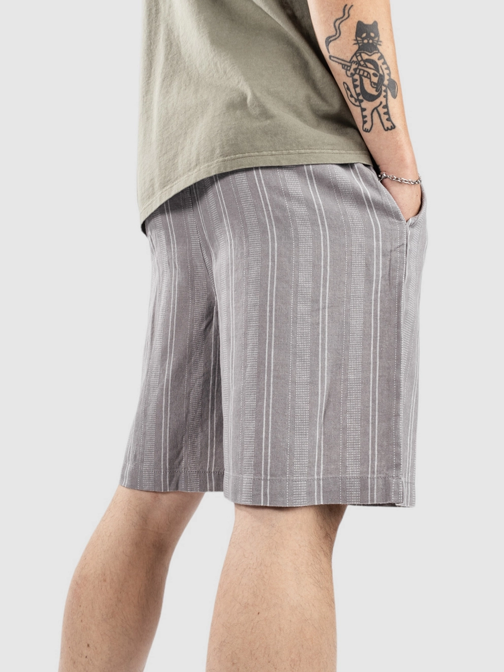 Denim Project Stripe Linen Blend Shorts silver filigree