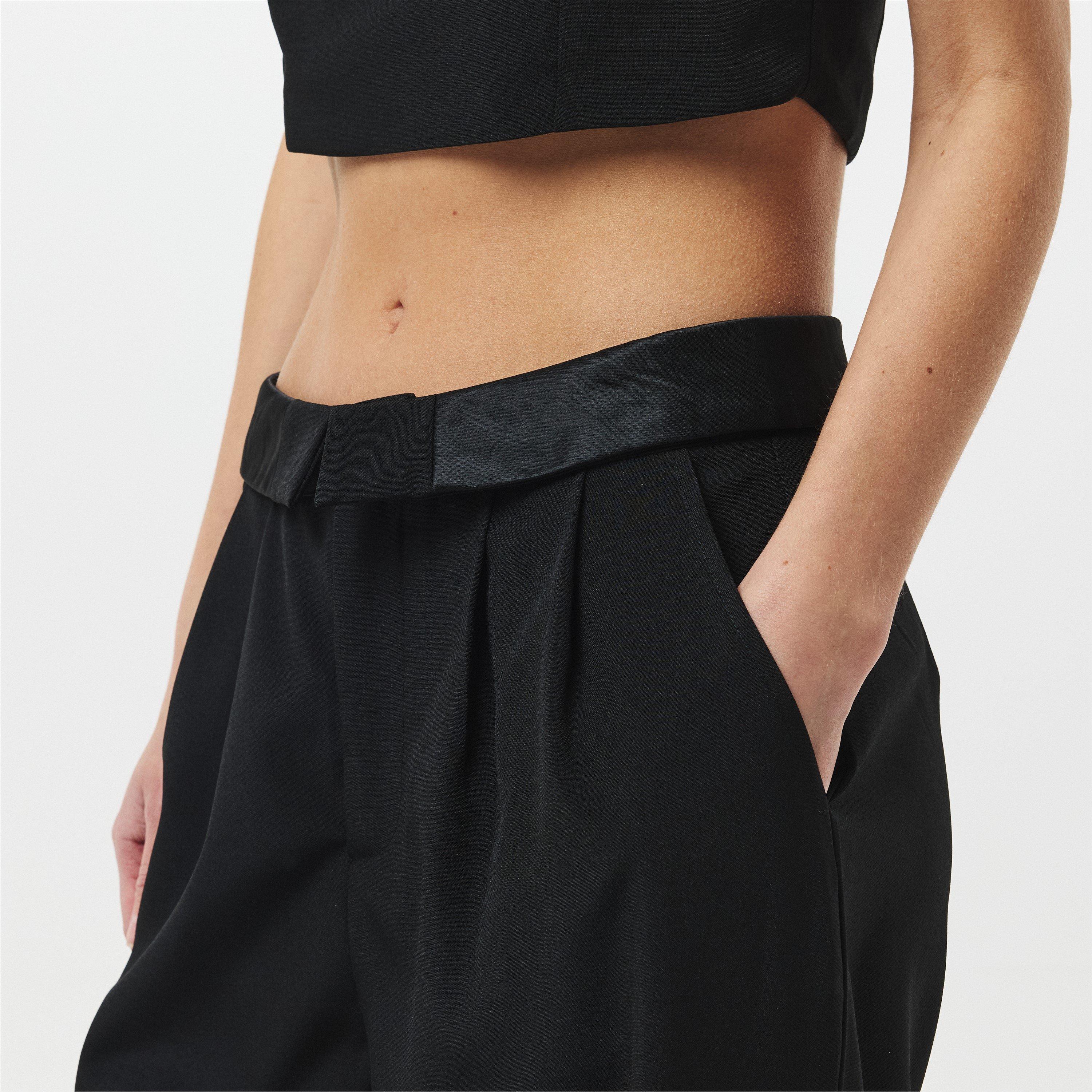 Missy Empire Satin Fold Over Waist Wide Leg Trousers
