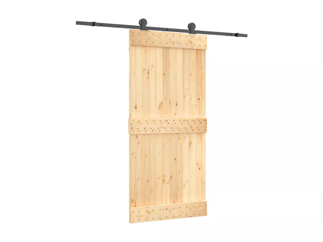 Porte coulissante et kit de quincaillerie 95x210 cm pin massif