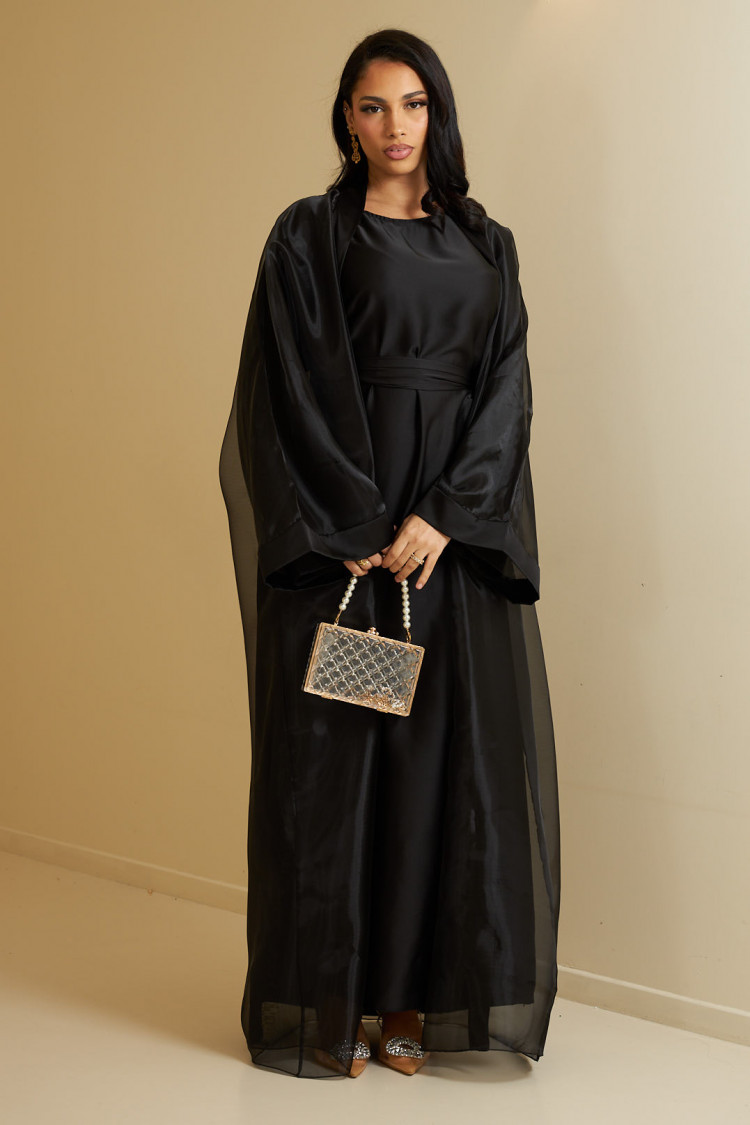 Ensemble 2 pièces abaya + kimono ceinturé noir