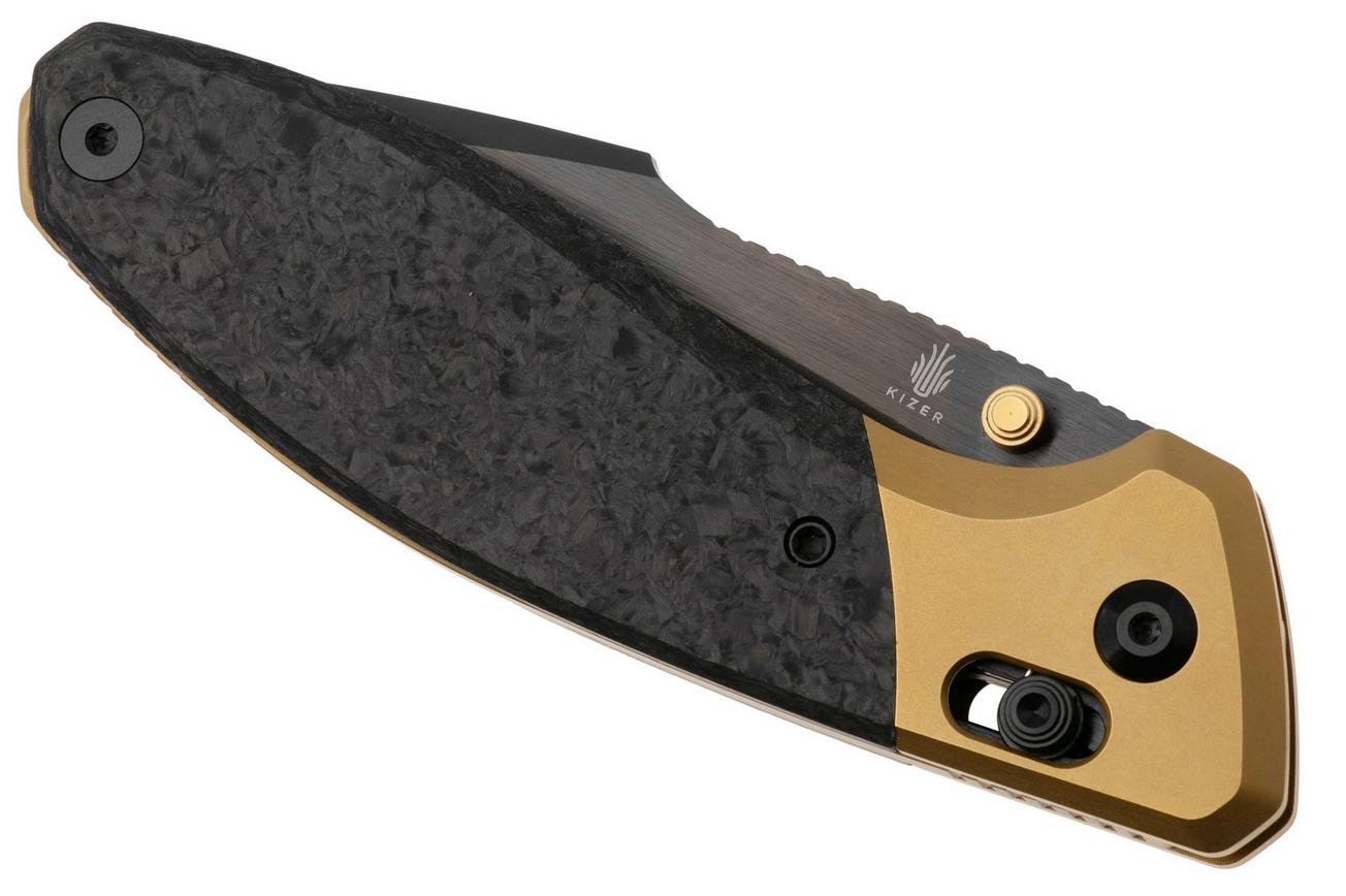 Kizer Staffi KI3695A1 Matte DLC S45Vn, Gold Titanium Carbonfiber Inlay, zakmes