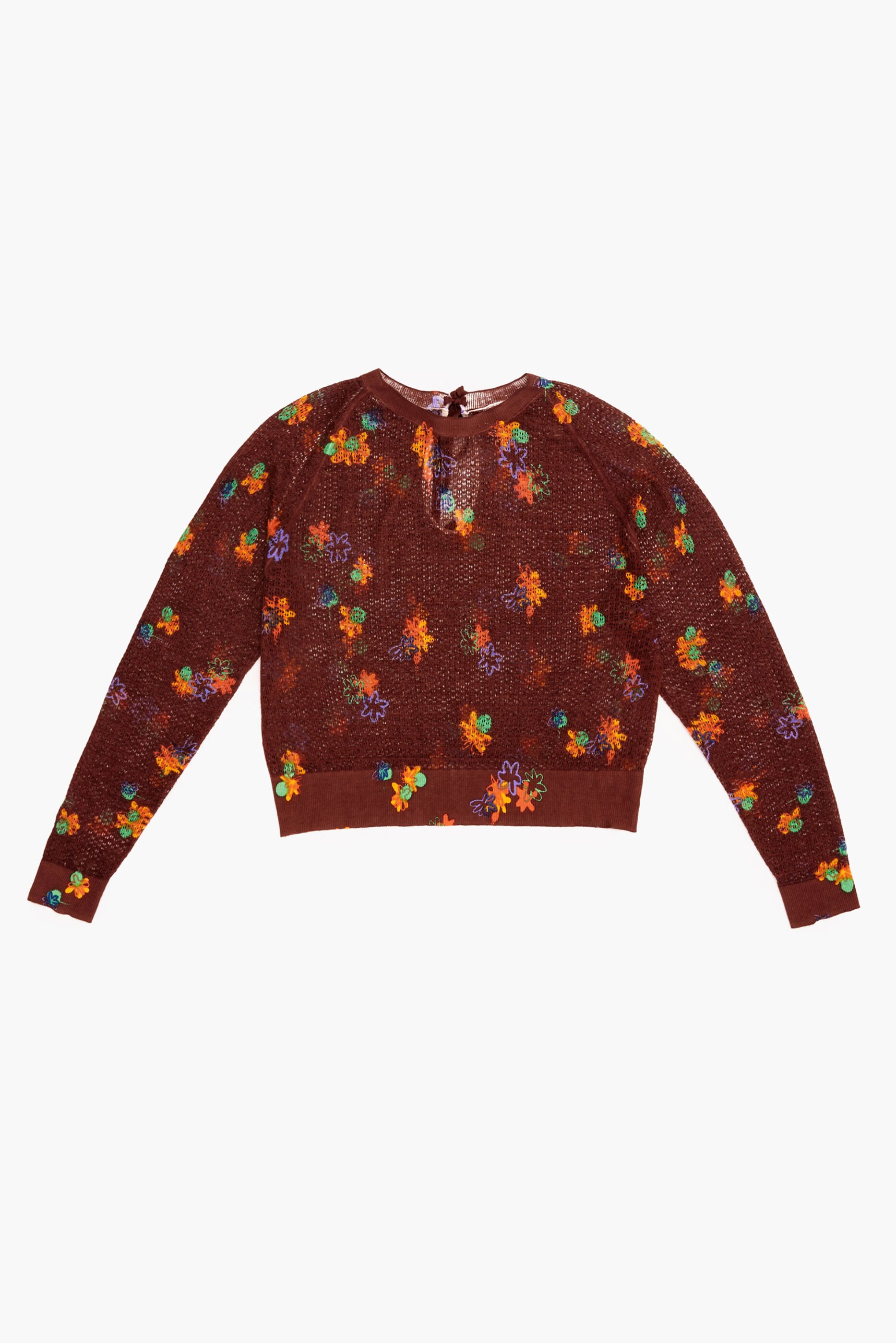 Suéter de linho com estampa floral marrom