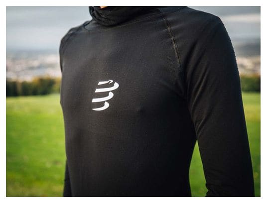 Maillot manches longues à capuche Compressport 3D Thermo UltraLight Racing Noir