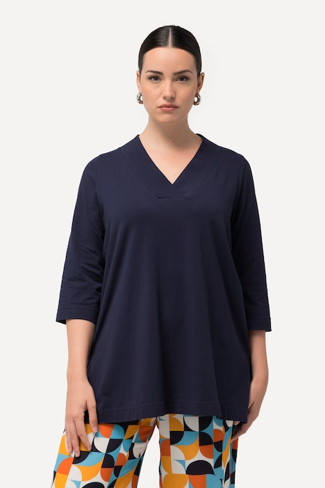 Longshirt, A-Linie, V-Ausschnitt, 3/4-Arm