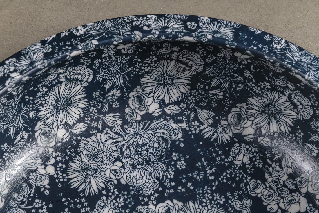 Sapho Priori waskom rond 40cm wit-blauw met decoratie