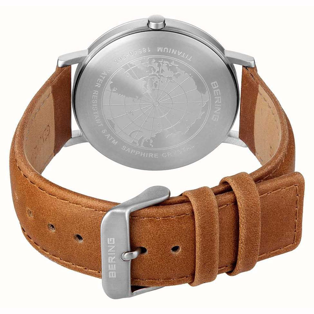 Montre Bering titane cadran vert cuir marroncollection Titanium