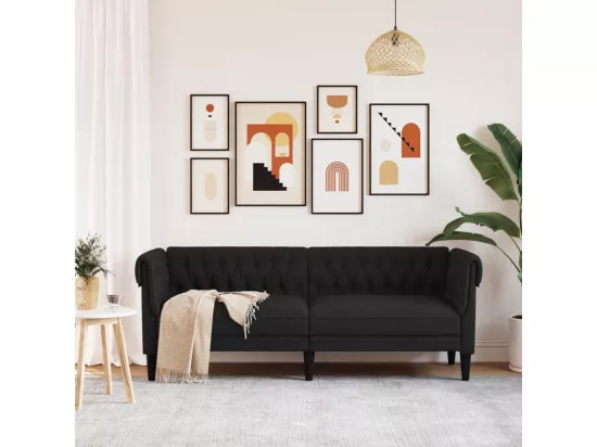 Canapé Chesterfield 3 places noir tissu