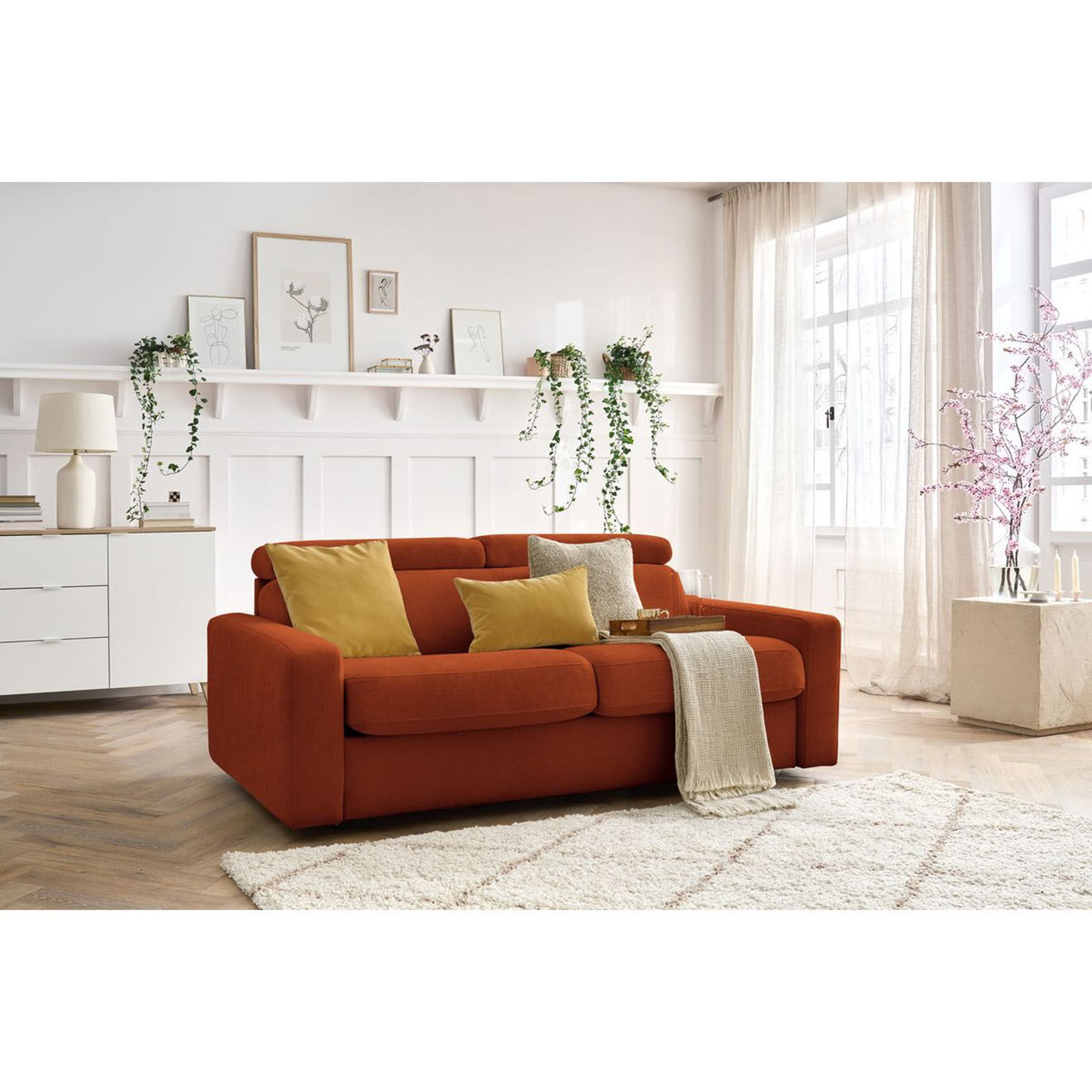 Bobochic Canapé convertible monaco ouverture express tissu lisse orange - 195x99 cm