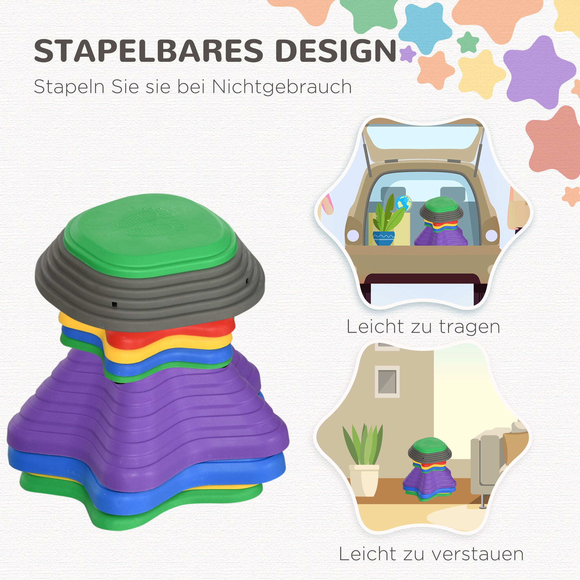 ZONEKIZ 11er Flusssteine-Set aus robustem Material bunt 36,5L x 36,5B x 16H cm