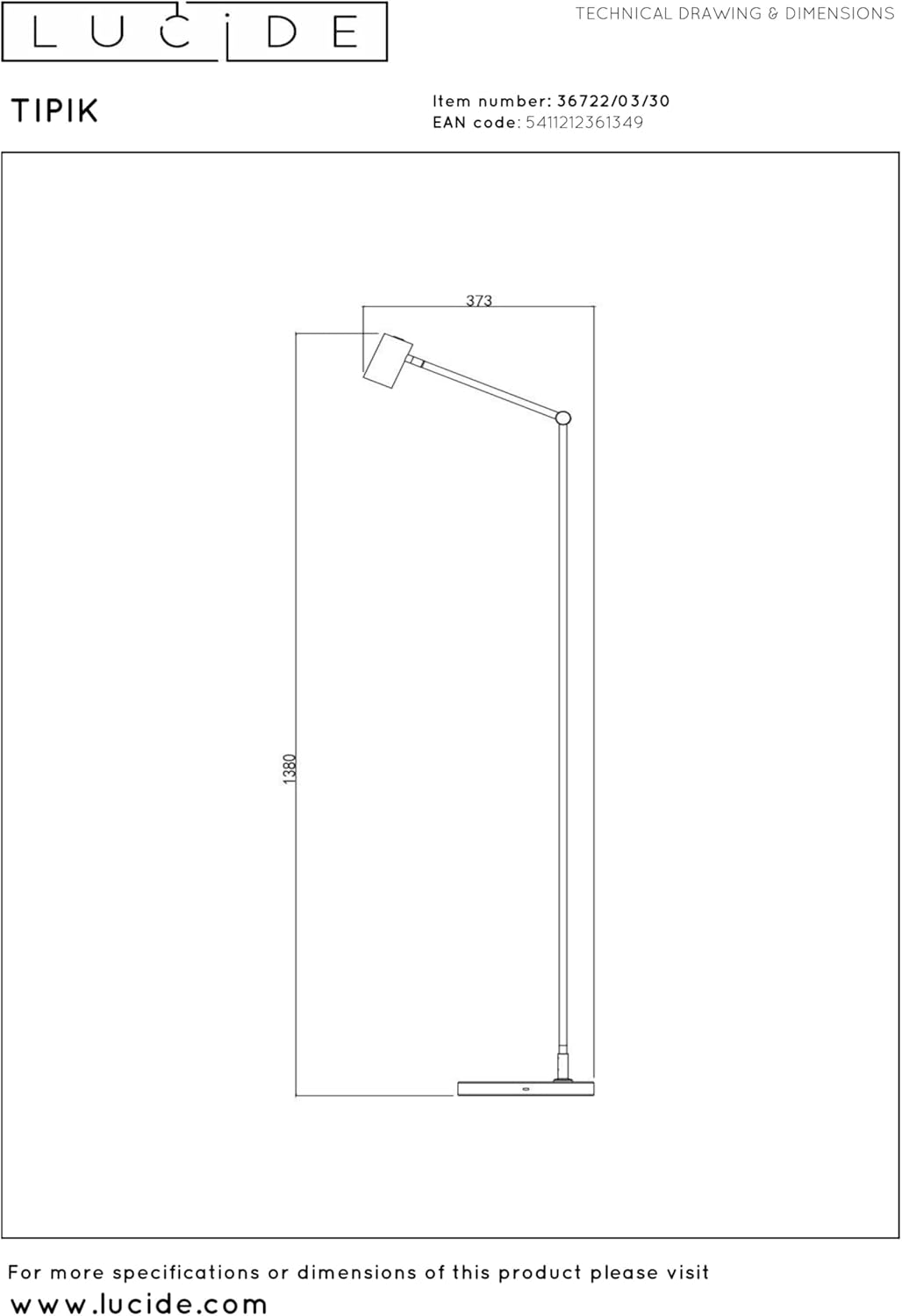 LUCIDE TIPIK - wiederaufladbare Stehlampe - Akku/Batterie - LED 3 StepDim - 1x3W 2700K - Schwarz