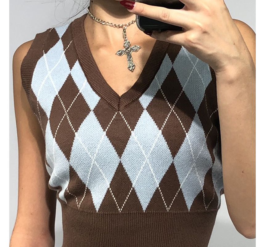 Genrovia - Argyle Print Gebreid Vest