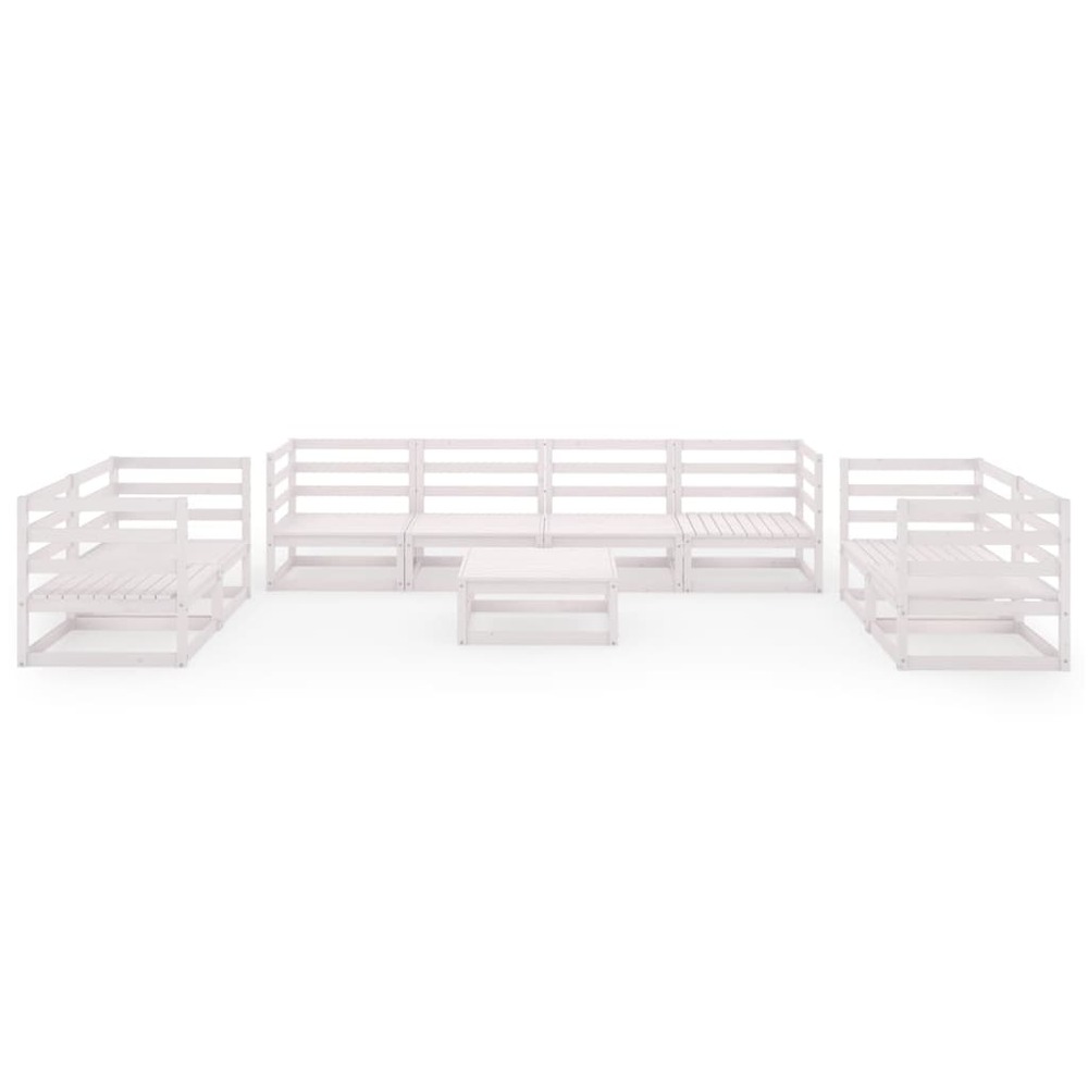 Salon de jardin meuble d'extérieur ensemble de mobilier 9 pièces blanc bois de pin massif