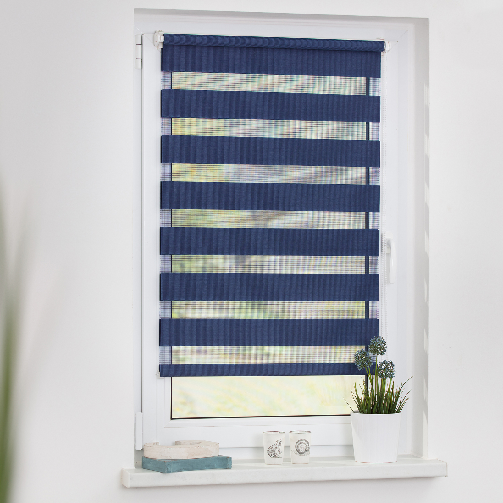 LICHTBLICK Doppelrollo - blau - spannbar - 70x150 cm