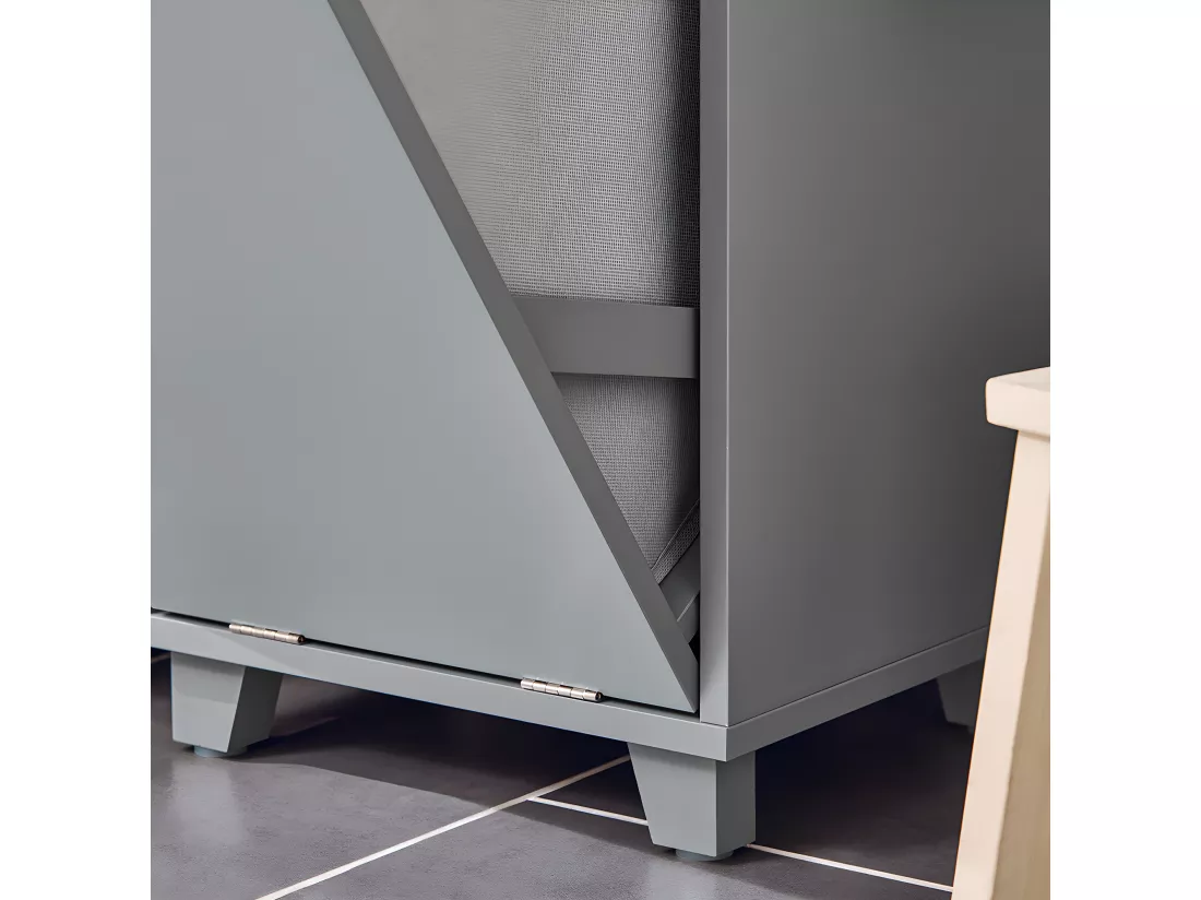 SoBuy Armoire à Linge Meuble Bas de Salle de Bain Corbeille à Linge Meuble de Rangement avec 4 Petits Compartiments Ouverts et 1 Panier à Linge Amovible, Gris, 35x30x90 cm, BZR159-DG