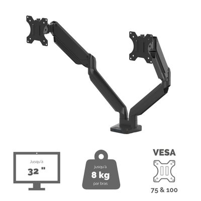 Fellowes Platinum series - Bras porte écran double jusqu'à 27'' par bras - facilement réglable - fixation sur bureau - noir