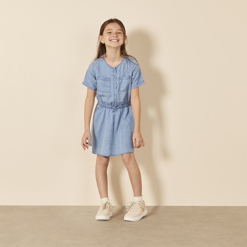 Robe manches courtes effet jean pour fille - Bleu