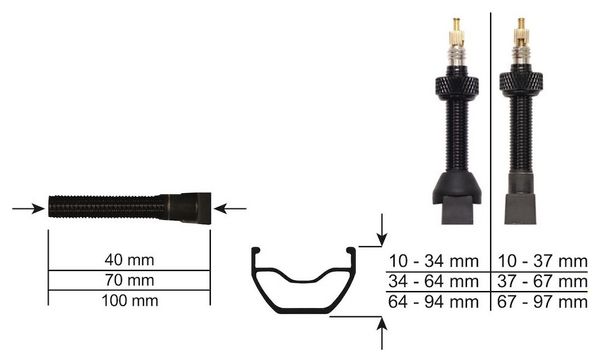 Paire de Valves Tubeless Effetto Mariposa Caffélatex Tubeless Valve Presta 40 mm avec Bouchons Démonte-Obus Noir