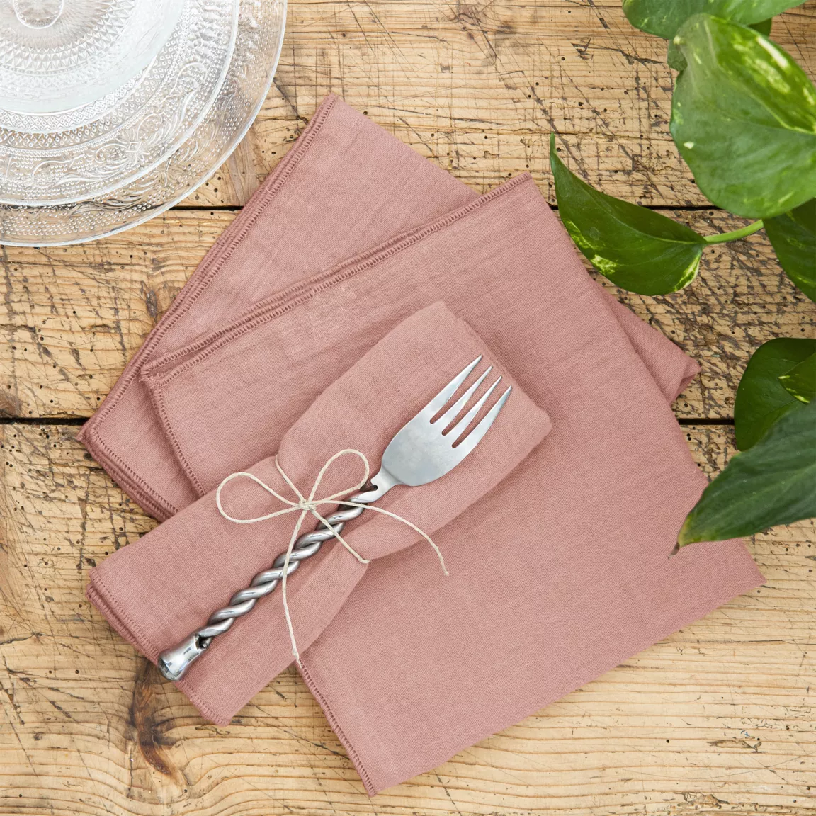 Lot de 3 serviettes gaze de coton (40 x 40 cm) Gaïa Rose pêche