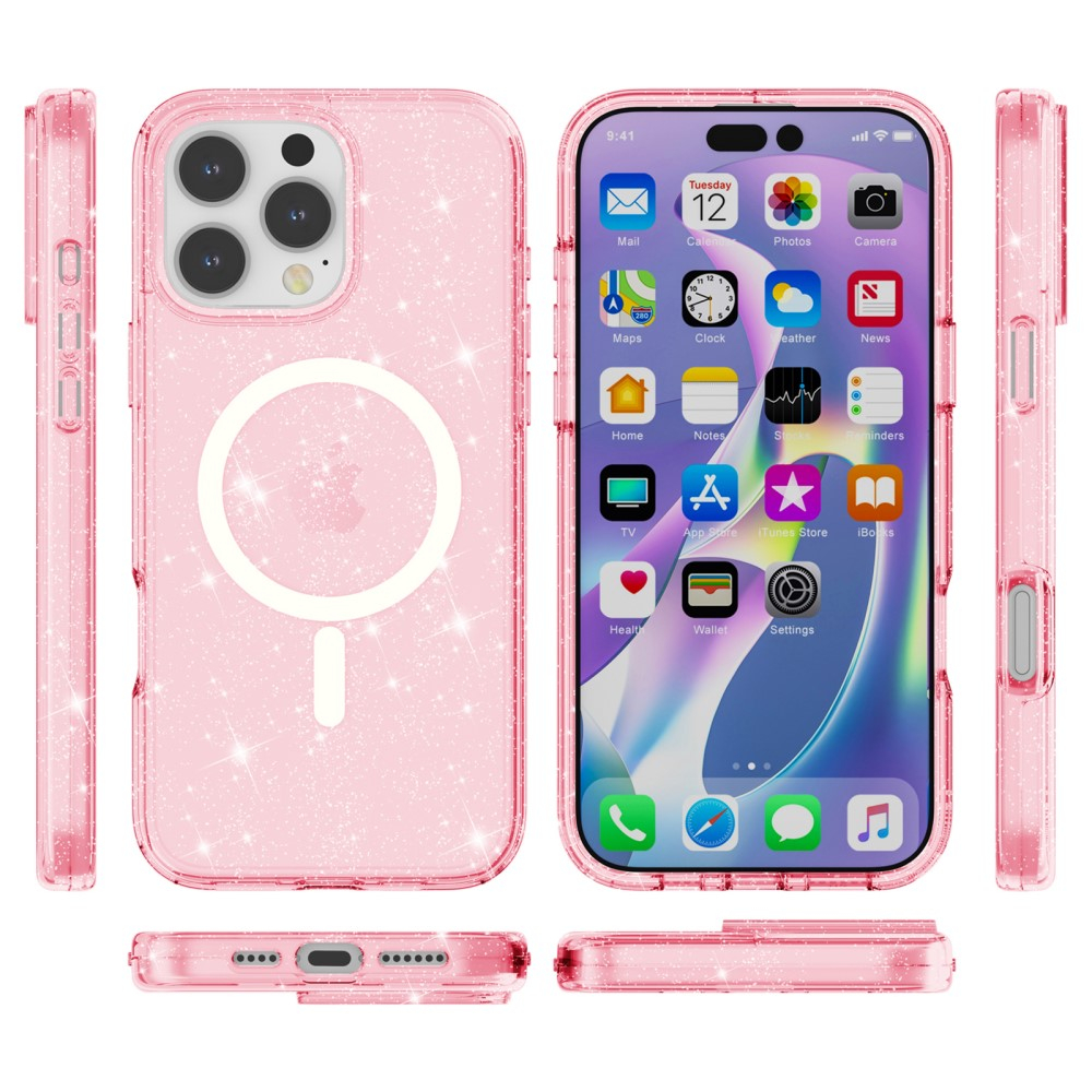 iPhone 16 Pro Max MagSafe Hybrid Hardcase Schutzhülle im Glitzer Design - Pink / Transparent