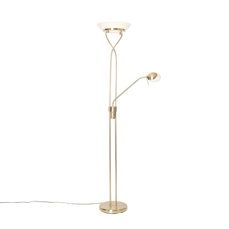 Vloerlamp messing incl. LED en dimmer met leeslamp - Empoli