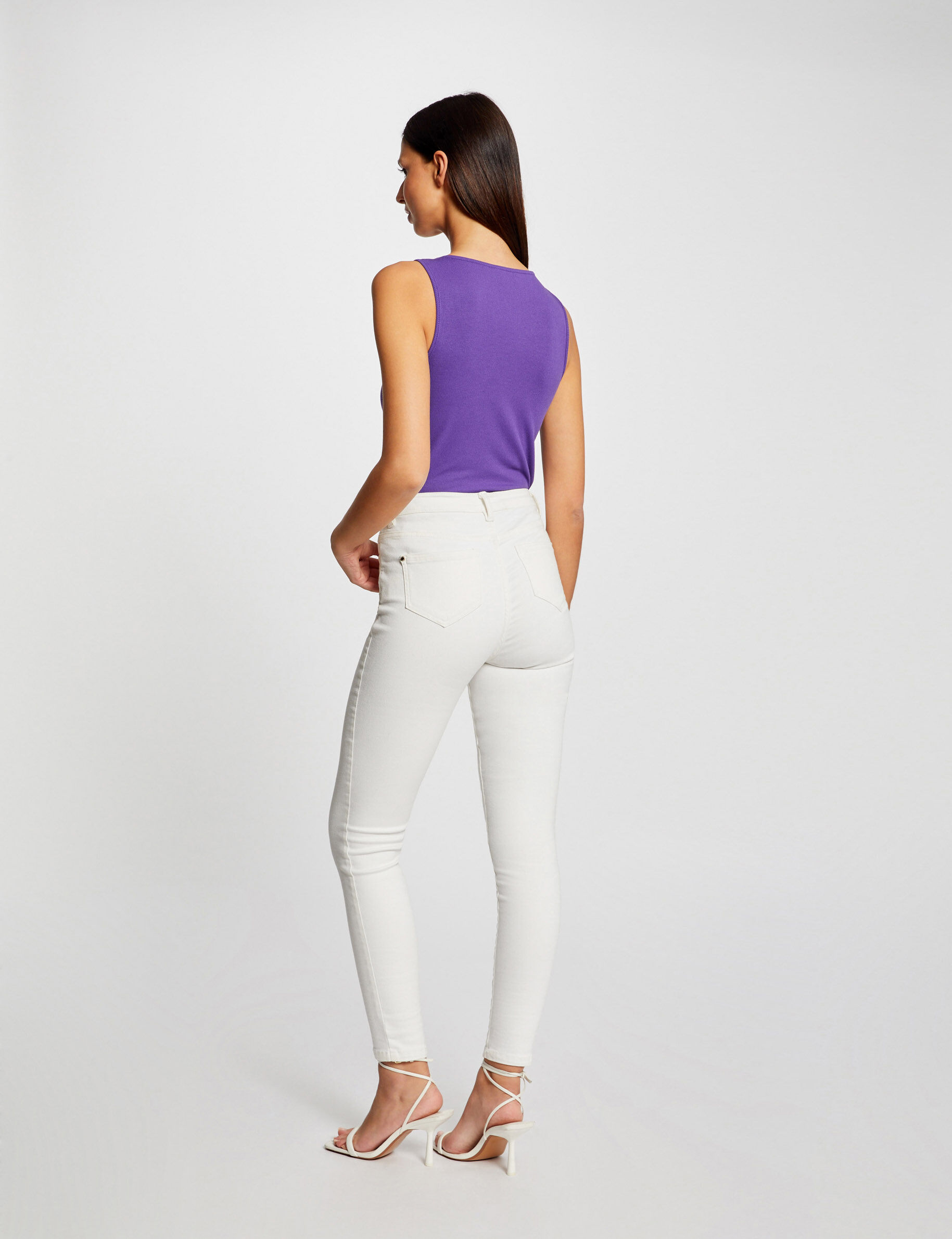 Débardeur côtelé col à détails bijoux violet femme - violet