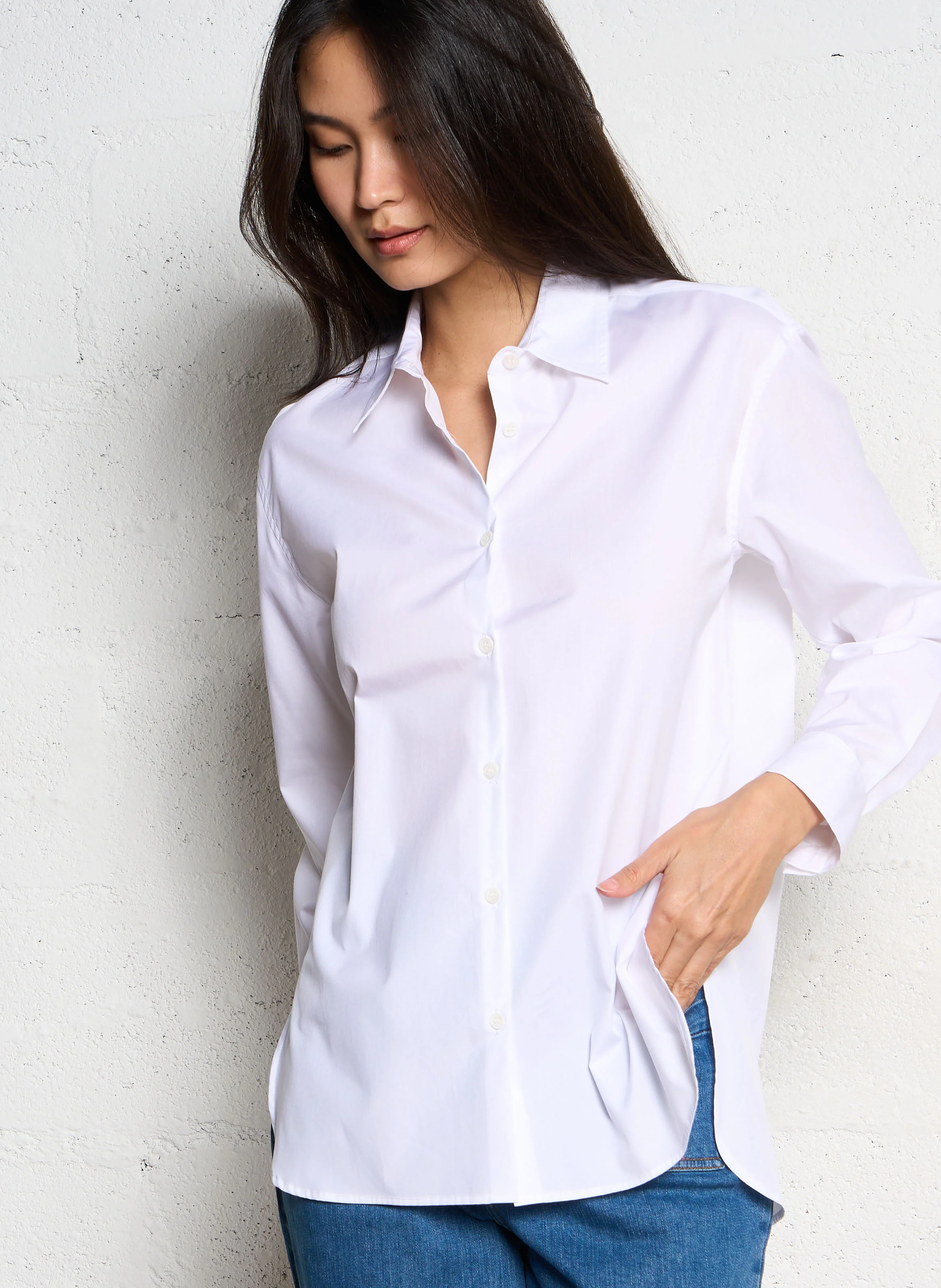 CORALIE - Chemise droite en popeline de coton | Blanc