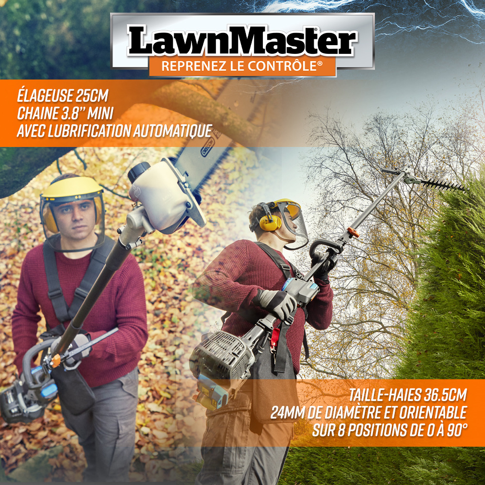 Débroussailleuse thermique 26cc 4 en 1 avec démarrage électrique - lawnmaster