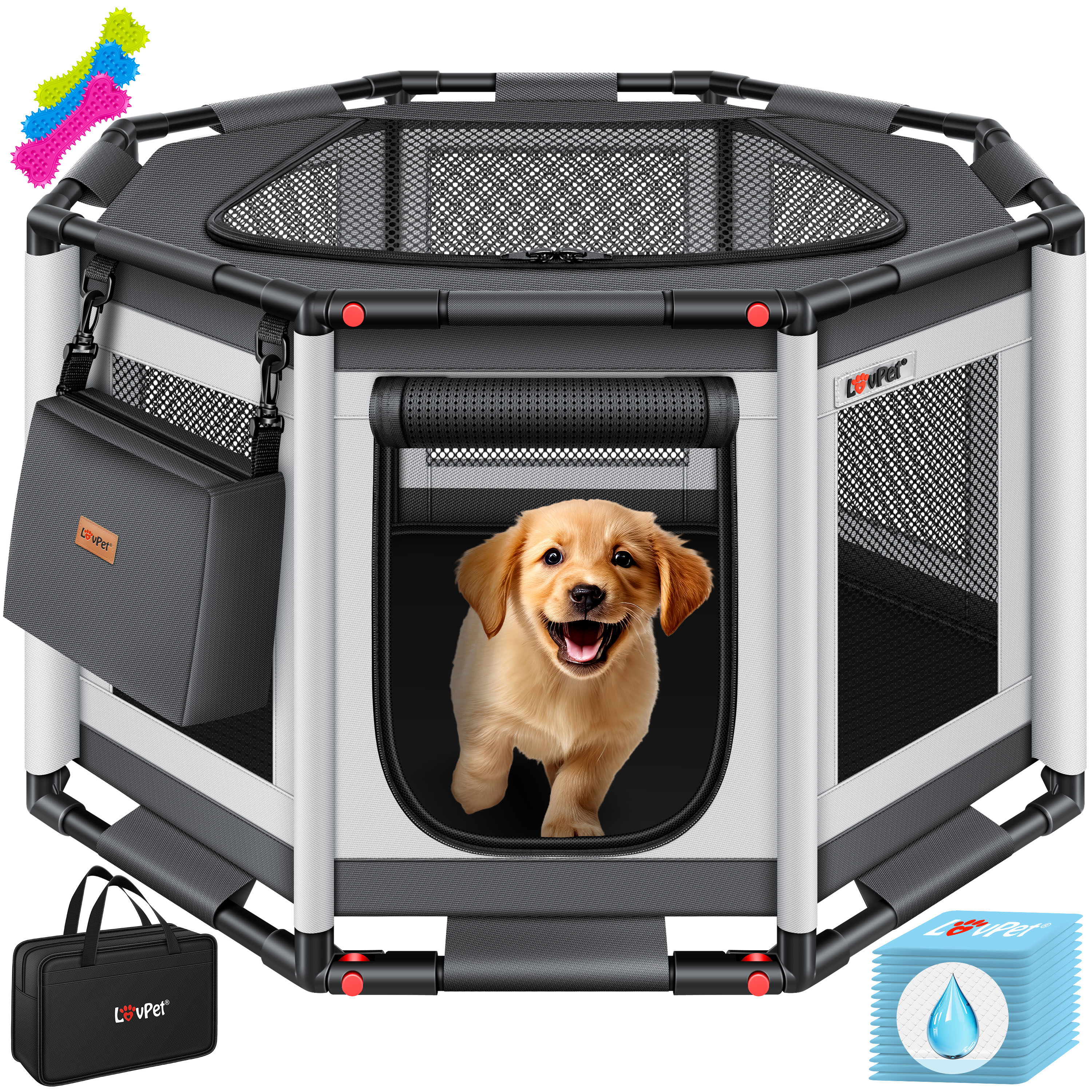 LOVPET® Welpenlaufstall für drinnen & draußen Welpenauslauf Hundekäfig Oxford-Gewebe | Tierlaufstall für Kleintiere Hunde Katzen | Hundelaufstall Freigehege Rahmen aus PVC-Rohren