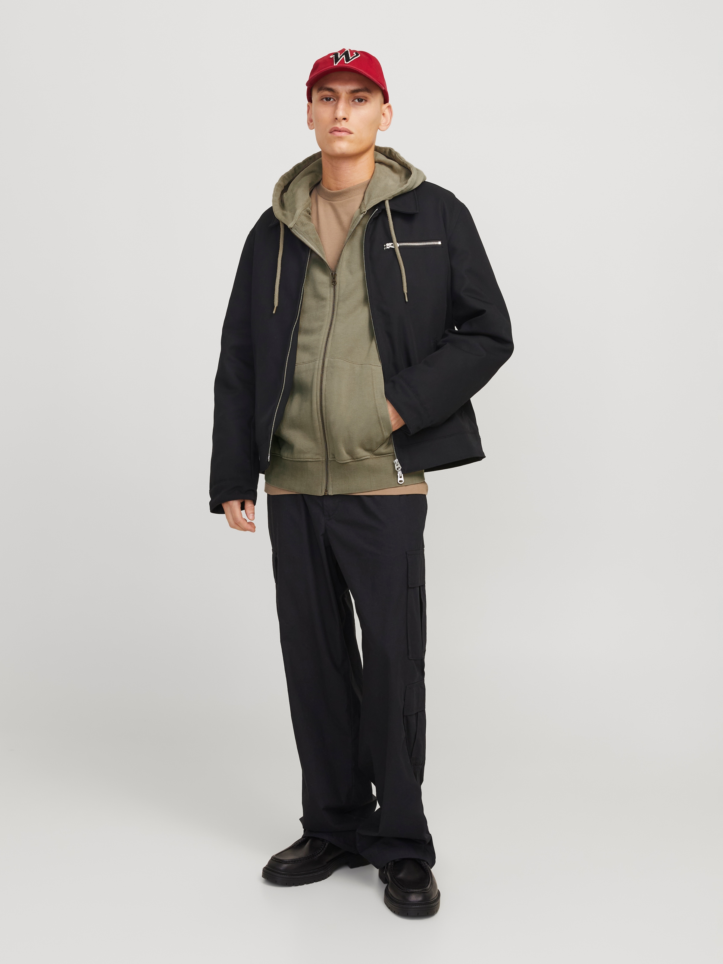 Jack & Jones Kapuzensweatjacke »JJECHARGE Hoodie mit Kapuze, Kordelzug und Taschen«, unifarben, modisch, loose fit, Baumwolle, Kapuze
