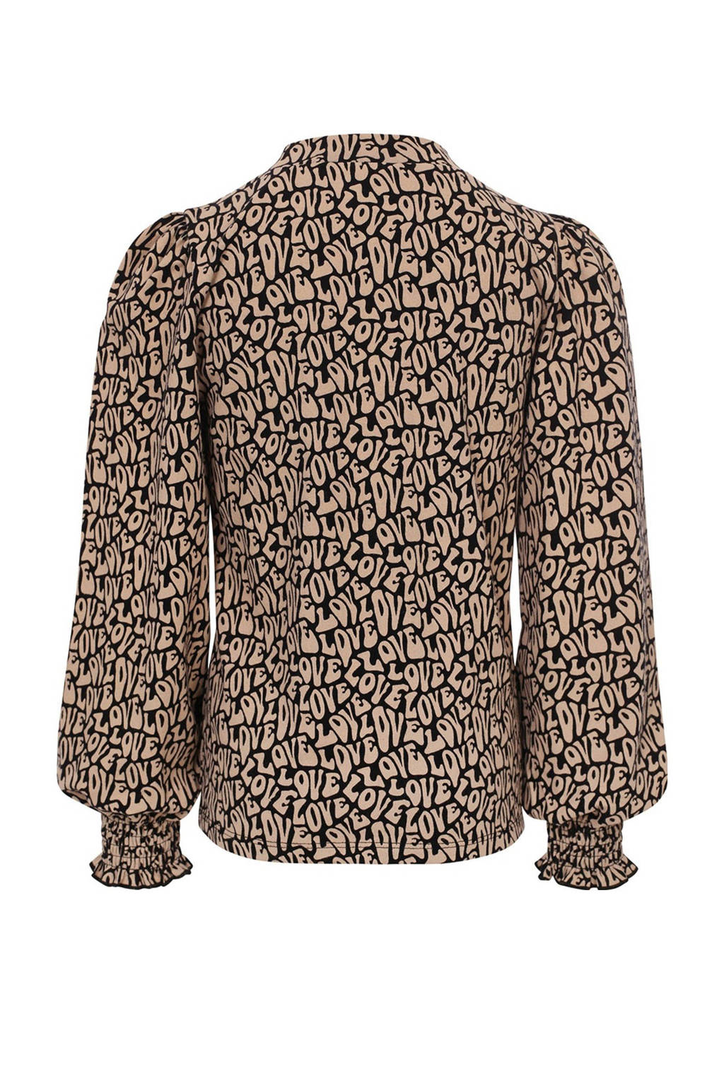 LOOXS top met tekst lichtbruin/zwart