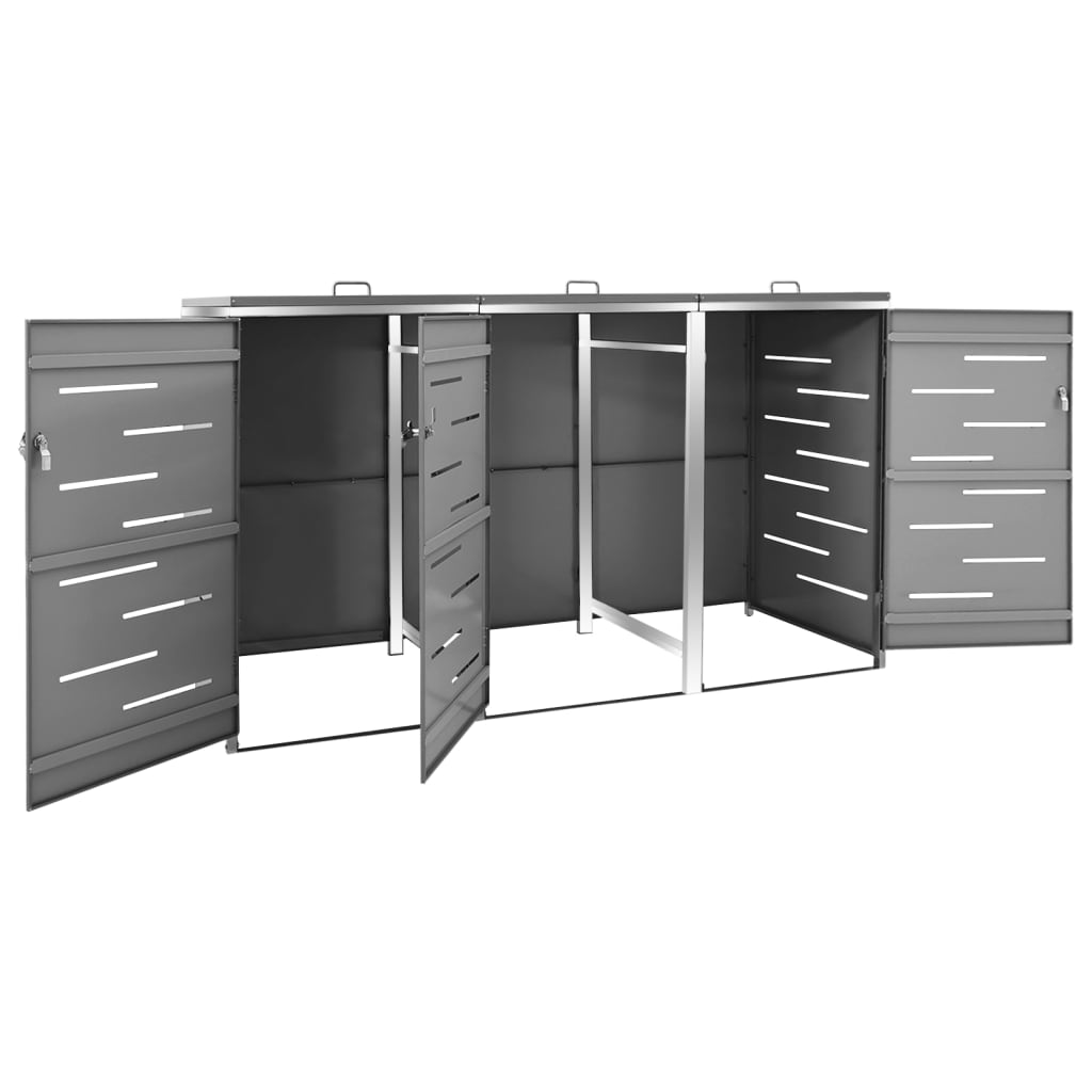 Abri pour trois poubelles 207x77,5x115 cm inox