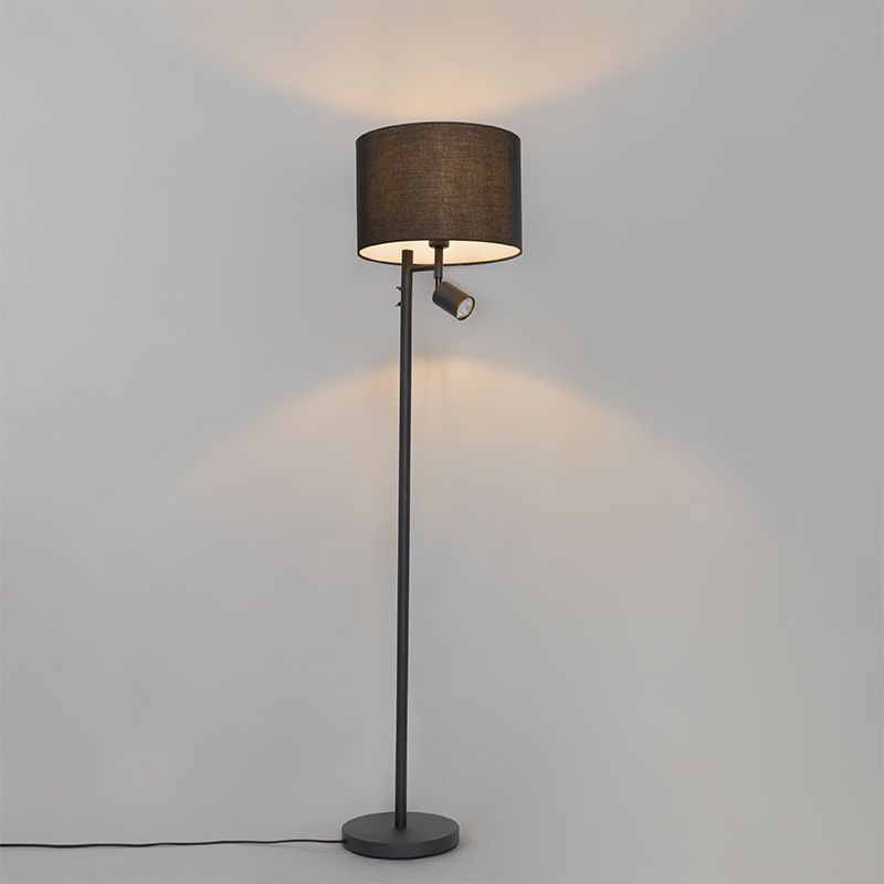 Vloerlamp zwart met witte binnenkant en leeslamp - Jelena