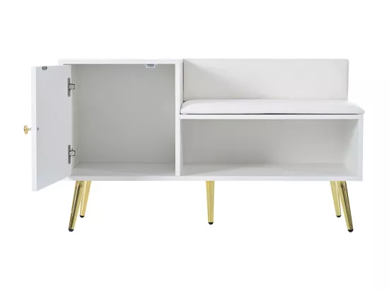 Armoire Banc à chaussures avec trois portes de rangement Avec poignées métalliques asymétriques Blanc