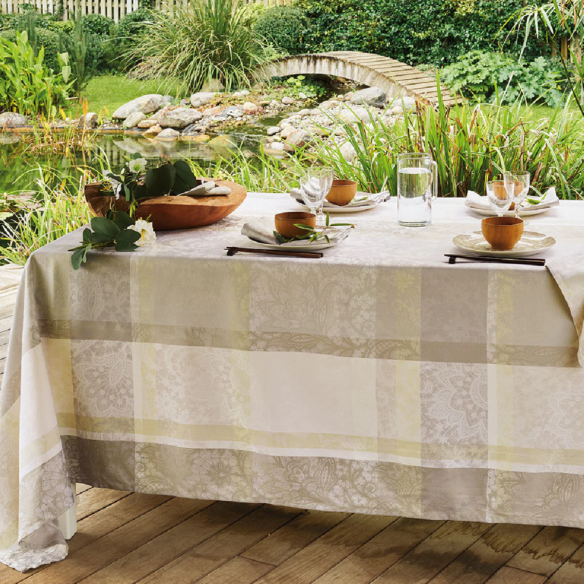Nappe pur coton beige 180X300 Garnier Thiebaut