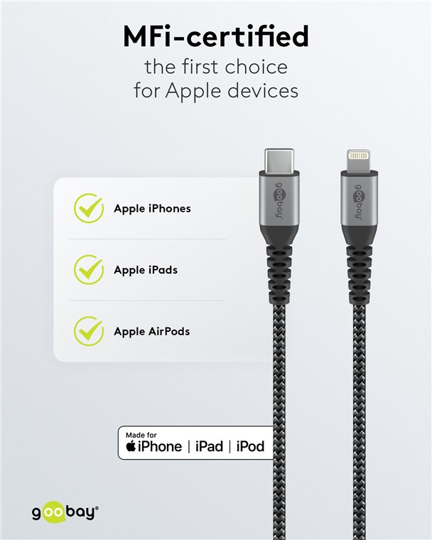 (3-tlg. Set) 3A MFi USB C auf Lightning Ladekabel Nylon Datenkabel 50cm/1m/2m Bundle (74439) - Grau / Schwarz