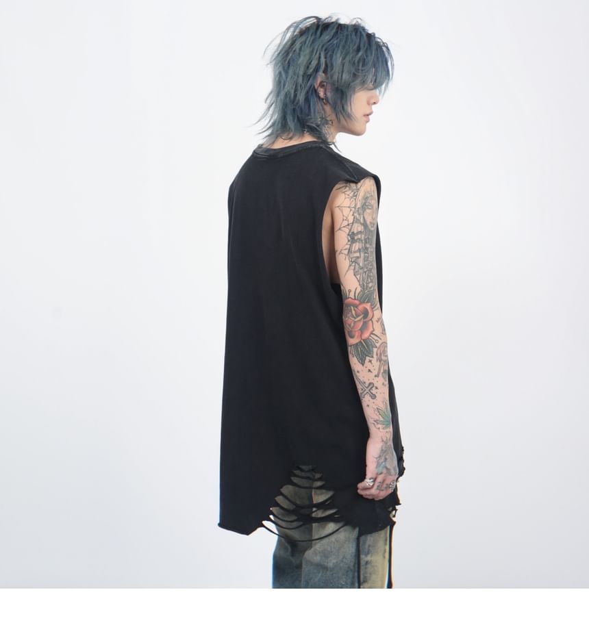 Derbundy - Tanktop met ronde hals en gewassen, versleten kettingprint