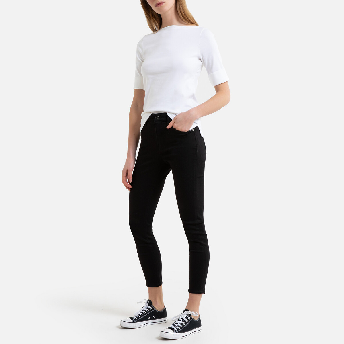 LAUREN RALPH LAUREN<br>Camiseta com decote canoa e mangas curtas