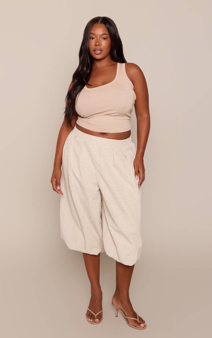 Gris Pierre Short Bouffant En Coton À Carreaux Grande Taille