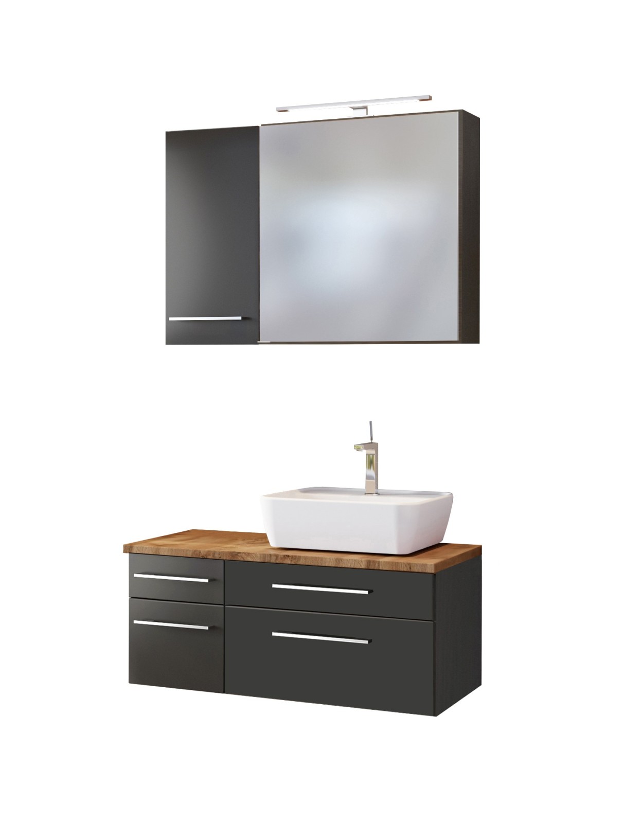 3-teiliges Badmöbel-SetDAVOS - grau - 90 cm breit - Becken rechts